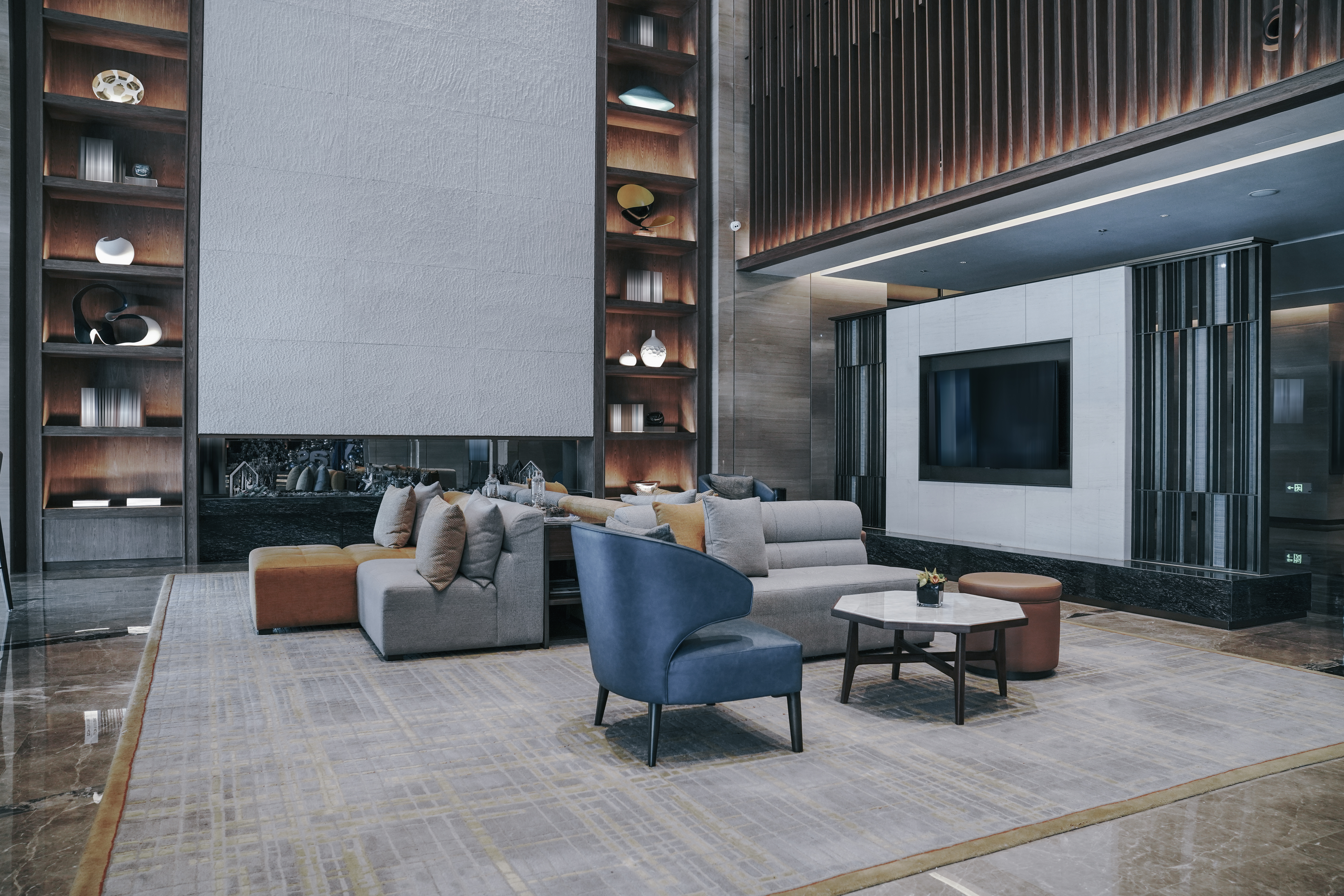 Elegant hotel lobby showing the front desk